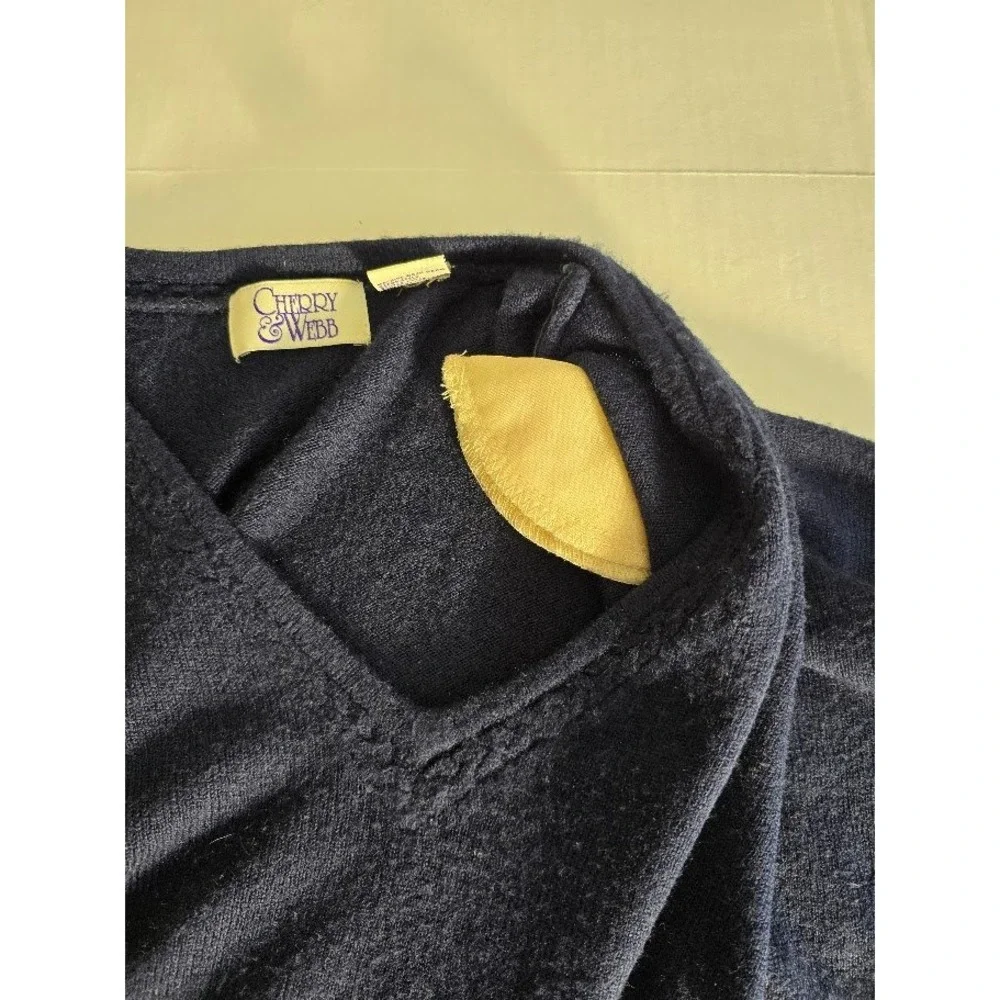 Cherry Webb V‎ Neck Long Sleeve Cozy Knit Sweater Top Women's XL Navy Blue